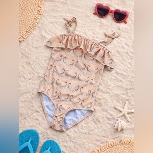 Boutique Giraffe Swimsuit Girls 3T Ruffle One Piece Neutral Safari Beach Cute